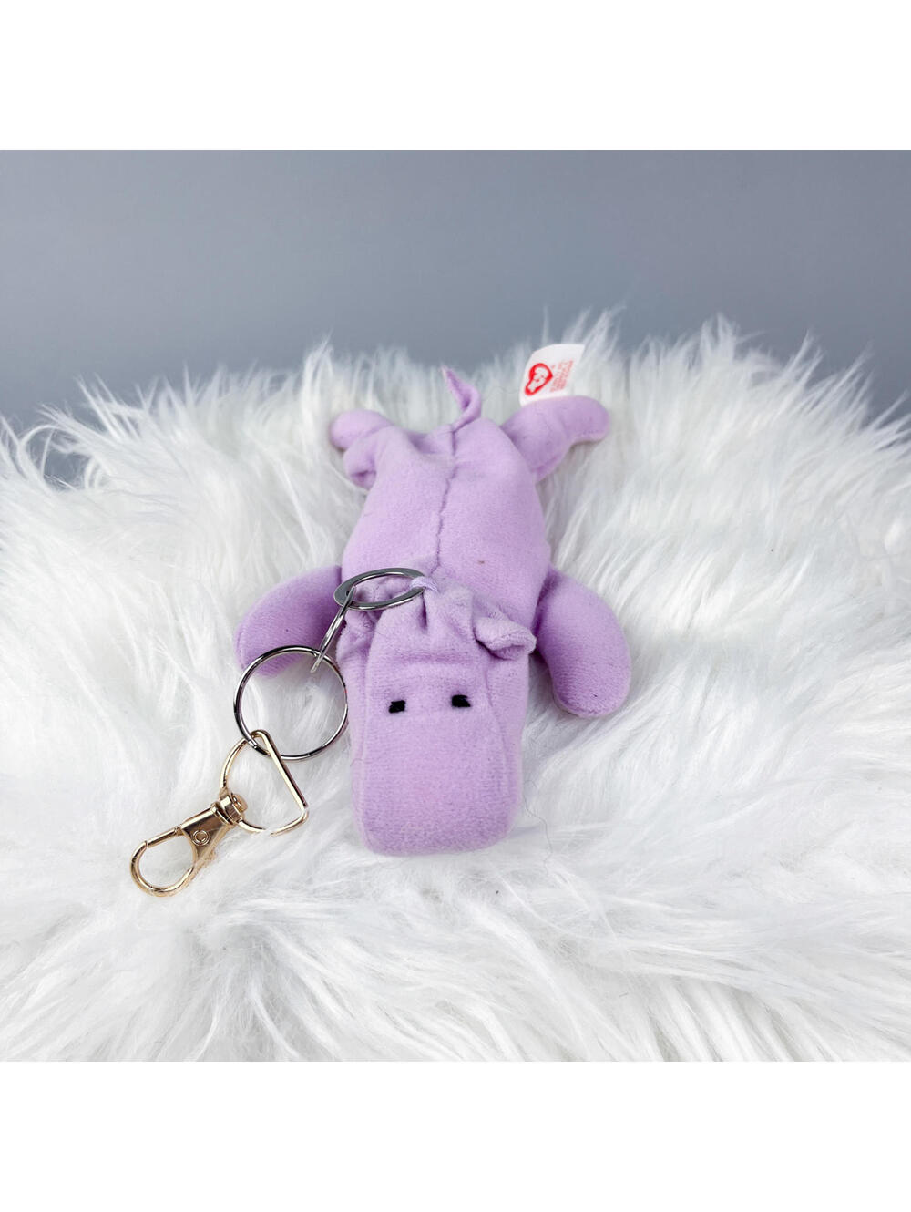 Plush Bag Charm | Upcycled Mini Beanie Baby Purple Hippopotamus Keychain
